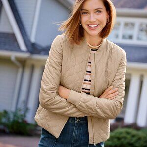 Talbots tan beige quilted bomber jacket woman's size XL